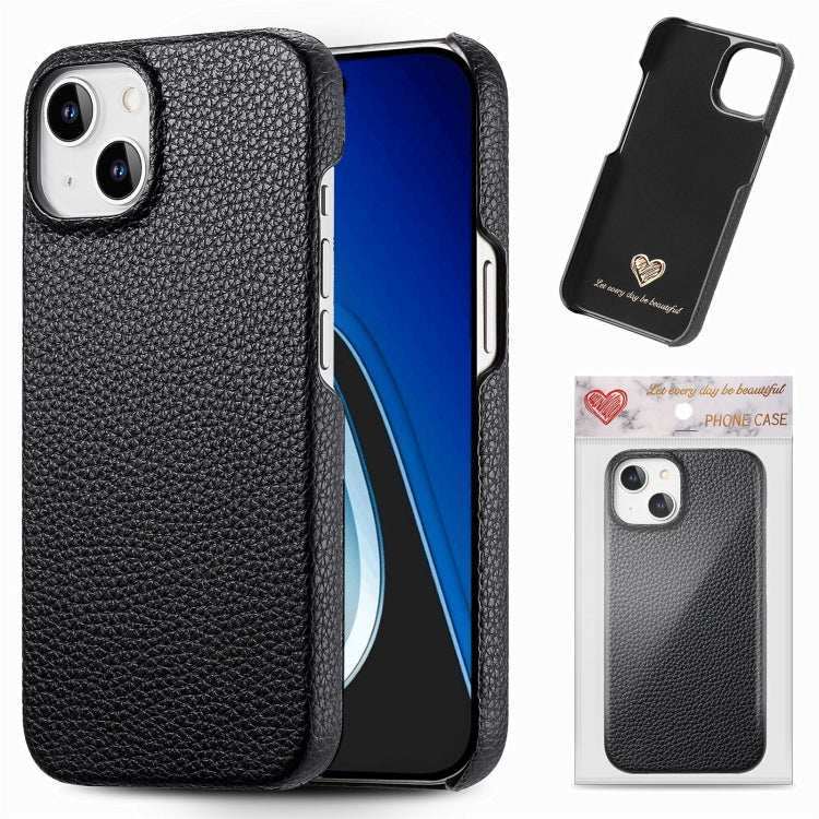 Litchi Oil Edge Leather Back Phone Case, For iPhone 15