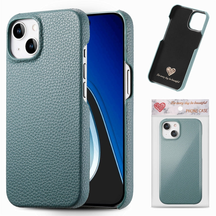 Litchi Oil Edge Leather Back Phone Case, For iPhone 15
