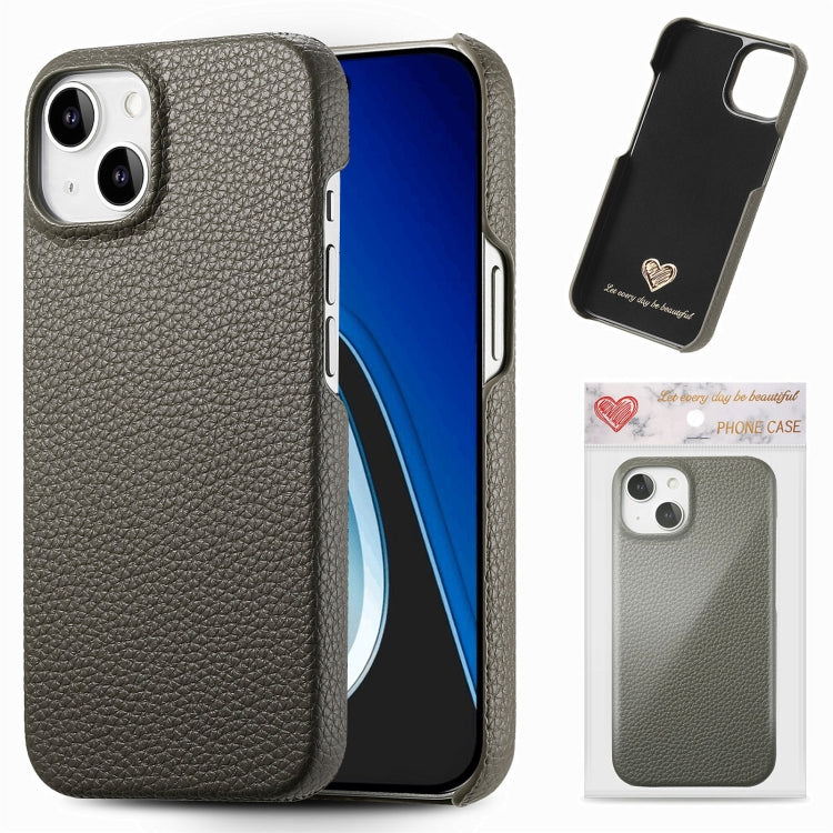 Litchi Oil Edge Leather Back Phone Case, For iPhone 15