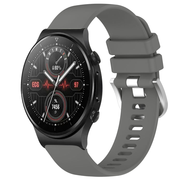 Liquid Glossy Silver Buckle Silicone Watch Band, For Huawei Watch GT3 42mm 20mm, For Huawei Watch 3 22mm, For Huawei Watch GT2 Pro 22mm, For Huawei Watch GT2 46mm 22mm