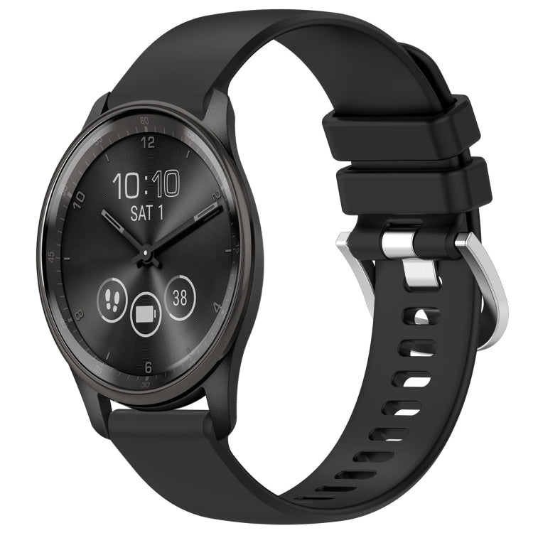 Liquid Glossy Silver Buckle Silicone Watch Band, For Garmin Active5, For Garmin VivoMove Trend, For Garmin Venu SQ2, For Garmin Venu / Venu SQ