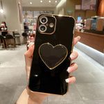 Electroplating Love Heart Holder TPU Phone Case, For iPhone 17e / 16e, For iPhone 17 Pro Max, For iPhone 17 Pro, For iPhone 17, For iPhone Air, For iPhone 16 Pro Max, For iPhone 16 Pro, For iPhone 16 Plus