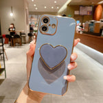 Electroplating Love Heart Holder TPU Phone Case, For iPhone 17e / 16e, For iPhone 17 Pro Max, For iPhone 17 Pro, For iPhone 17, For iPhone Air, For iPhone 16 Pro Max, For iPhone 16 Pro, For iPhone 16 Plus