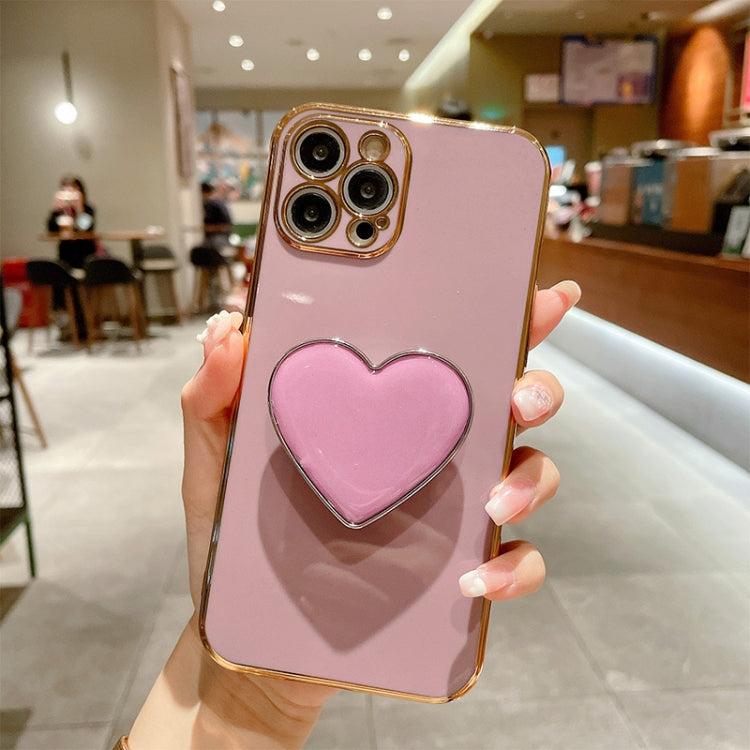 Electroplating Love Heart Holder TPU Phone Case, For iPhone 17e / 16e, For iPhone 17 Pro Max, For iPhone 17 Pro, For iPhone 17, For iPhone Air, For iPhone 16 Pro Max, For iPhone 16 Pro, For iPhone 16 Plus