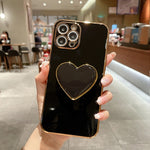 Electroplating Love Heart Holder TPU Phone Case, For iPhone 17e / 16e, For iPhone 17 Pro Max, For iPhone 17 Pro, For iPhone 17, For iPhone Air, For iPhone 16 Pro Max, For iPhone 16 Pro, For iPhone 16 Plus