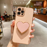 Electroplating Love Heart Holder TPU Phone Case, For iPhone 17e / 16e, For iPhone 17 Pro Max, For iPhone 17 Pro, For iPhone 17, For iPhone Air, For iPhone 16 Pro Max, For iPhone 16 Pro, For iPhone 16 Plus