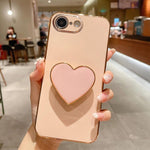 Electroplating Love Heart Holder TPU Phone Case, For iPhone 17e / 16e, For iPhone 17 Pro Max, For iPhone 17 Pro, For iPhone 17, For iPhone Air, For iPhone 16 Pro Max, For iPhone 16 Pro, For iPhone 16 Plus