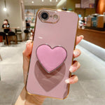 Electroplating Love Heart Holder TPU Phone Case, For iPhone 17e / 16e, For iPhone 17 Pro Max, For iPhone 17 Pro, For iPhone 17, For iPhone Air, For iPhone 16 Pro Max, For iPhone 16 Pro, For iPhone 16 Plus