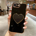 Electroplating Love Heart Holder TPU Phone Case, For iPhone 17e / 16e, For iPhone 17 Pro Max, For iPhone 17 Pro, For iPhone 17, For iPhone Air, For iPhone 16 Pro Max, For iPhone 16 Pro, For iPhone 16 Plus