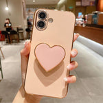 Electroplating Love Heart Holder TPU Phone Case, For iPhone 17e / 16e, For iPhone 17 Pro Max, For iPhone 17 Pro, For iPhone 17, For iPhone Air, For iPhone 16 Pro Max, For iPhone 16 Pro, For iPhone 16 Plus