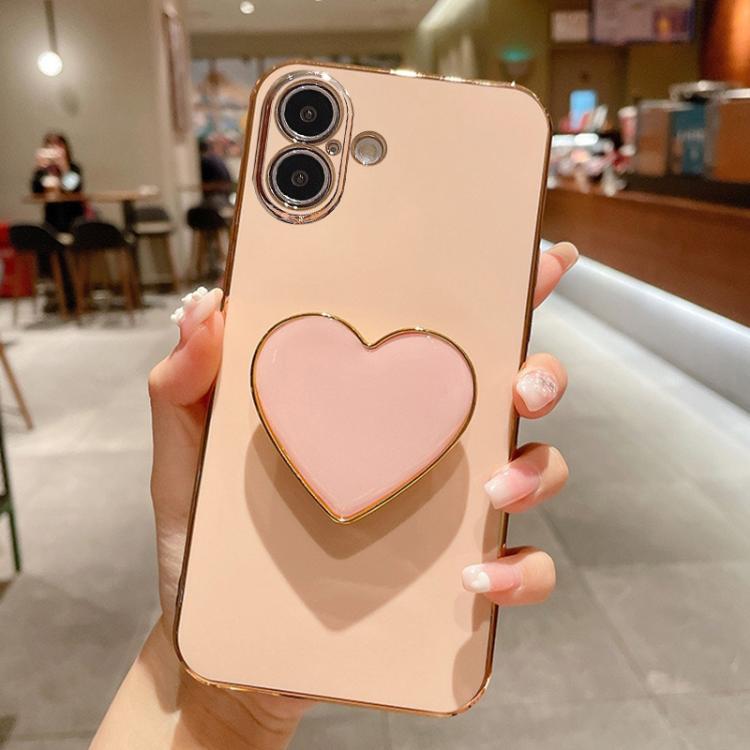 Electroplating Love Heart Holder TPU Phone Case, For iPhone 17e / 16e, For iPhone 17 Pro Max, For iPhone 17 Pro, For iPhone 17, For iPhone Air, For iPhone 16 Pro Max, For iPhone 16 Pro, For iPhone 16 Plus