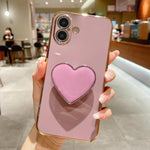 Electroplating Love Heart Holder TPU Phone Case, For iPhone 17e / 16e, For iPhone 17 Pro Max, For iPhone 17 Pro, For iPhone 17, For iPhone Air, For iPhone 16 Pro Max, For iPhone 16 Pro, For iPhone 16 Plus