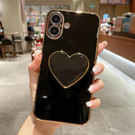 Electroplating Love Heart Holder TPU Phone Case, For iPhone 17e / 16e, For iPhone 17 Pro Max, For iPhone 17 Pro, For iPhone 17, For iPhone Air, For iPhone 16 Pro Max, For iPhone 16 Pro, For iPhone 16 Plus