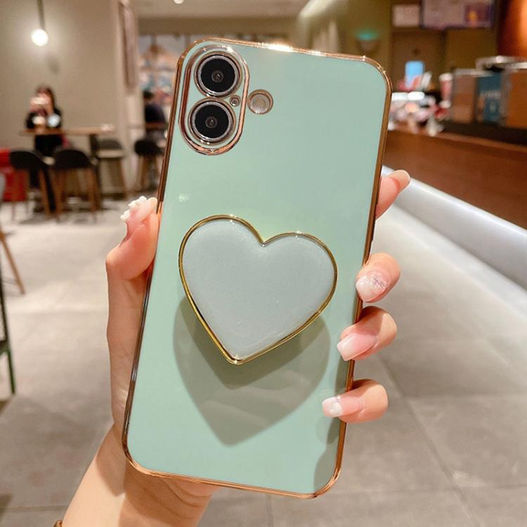 Electroplating Love Heart Holder TPU Phone Case, For iPhone 17e / 16e, For iPhone 17 Pro Max, For iPhone 17 Pro, For iPhone 17, For iPhone Air, For iPhone 16 Pro Max, For iPhone 16 Pro, For iPhone 16 Plus