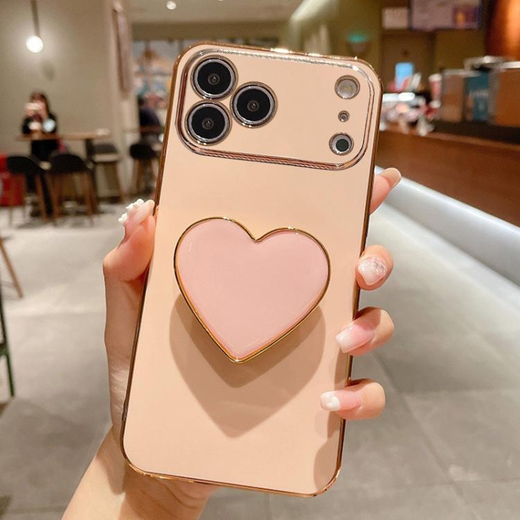 Electroplating Love Heart Holder TPU Phone Case, For iPhone 17e / 16e, For iPhone 17 Pro Max, For iPhone 17 Pro, For iPhone 17, For iPhone Air, For iPhone 16 Pro Max, For iPhone 16 Pro, For iPhone 16 Plus