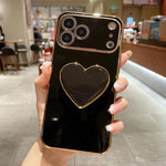 Electroplating Love Heart Holder TPU Phone Case, For iPhone 17e / 16e, For iPhone 17 Pro Max, For iPhone 17 Pro, For iPhone 17, For iPhone Air, For iPhone 16 Pro Max, For iPhone 16 Pro, For iPhone 16 Plus