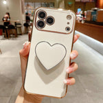 Electroplating Love Heart Holder TPU Phone Case, For iPhone 17e / 16e, For iPhone 17 Pro Max, For iPhone 17 Pro, For iPhone 17, For iPhone Air, For iPhone 16 Pro Max, For iPhone 16 Pro, For iPhone 16 Plus