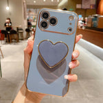 Electroplating Love Heart Holder TPU Phone Case, For iPhone 17e / 16e, For iPhone 17 Pro Max, For iPhone 17 Pro, For iPhone 17, For iPhone Air, For iPhone 16 Pro Max, For iPhone 16 Pro, For iPhone 16 Plus