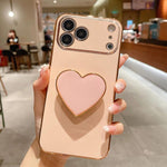Electroplating Love Heart Holder TPU Phone Case, For iPhone 17e / 16e, For iPhone 17 Pro Max, For iPhone 17 Pro, For iPhone 17, For iPhone Air, For iPhone 16 Pro Max, For iPhone 16 Pro, For iPhone 16 Plus