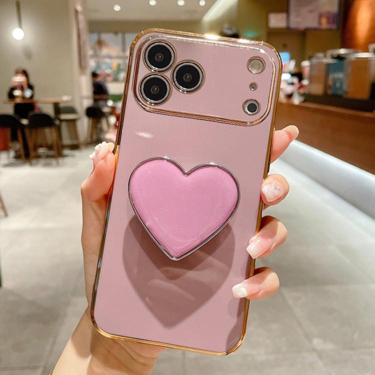 Electroplating Love Heart Holder TPU Phone Case, For iPhone 17e / 16e, For iPhone 17 Pro Max, For iPhone 17 Pro, For iPhone 17, For iPhone Air, For iPhone 16 Pro Max, For iPhone 16 Pro, For iPhone 16 Plus