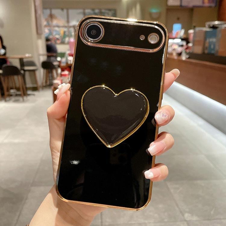 Electroplating Love Heart Holder TPU Phone Case, For iPhone 17e / 16e, For iPhone 17 Pro Max, For iPhone 17 Pro, For iPhone 17, For iPhone Air, For iPhone 16 Pro Max, For iPhone 16 Pro, For iPhone 16 Plus