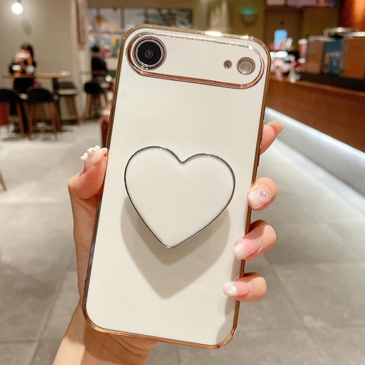 Electroplating Love Heart Holder TPU Phone Case, For iPhone 17e / 16e, For iPhone 17 Pro Max, For iPhone 17 Pro, For iPhone 17, For iPhone Air, For iPhone 16 Pro Max, For iPhone 16 Pro, For iPhone 16 Plus
