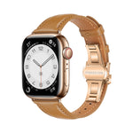 Plain Leather Butterfly Buckle Watch Band, For Apple Watch Series 9 41mm, For Apple Watch Ultra 49mm, For Apple Watch Series 8 41mm, For Apple Watch Series 8 45mm
