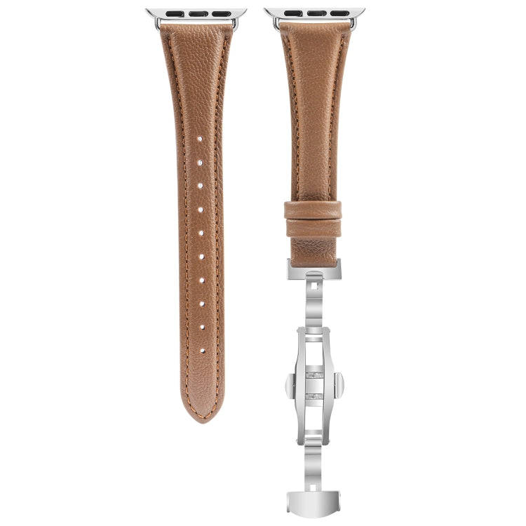 Plain Leather Butterfly Buckle Watch Band, For Apple Watch Series 6 40mm, For Apple Watch Series 6 44mm, For Apple Watch Series 5 44mm, For Apple Watch Series 5 40mm