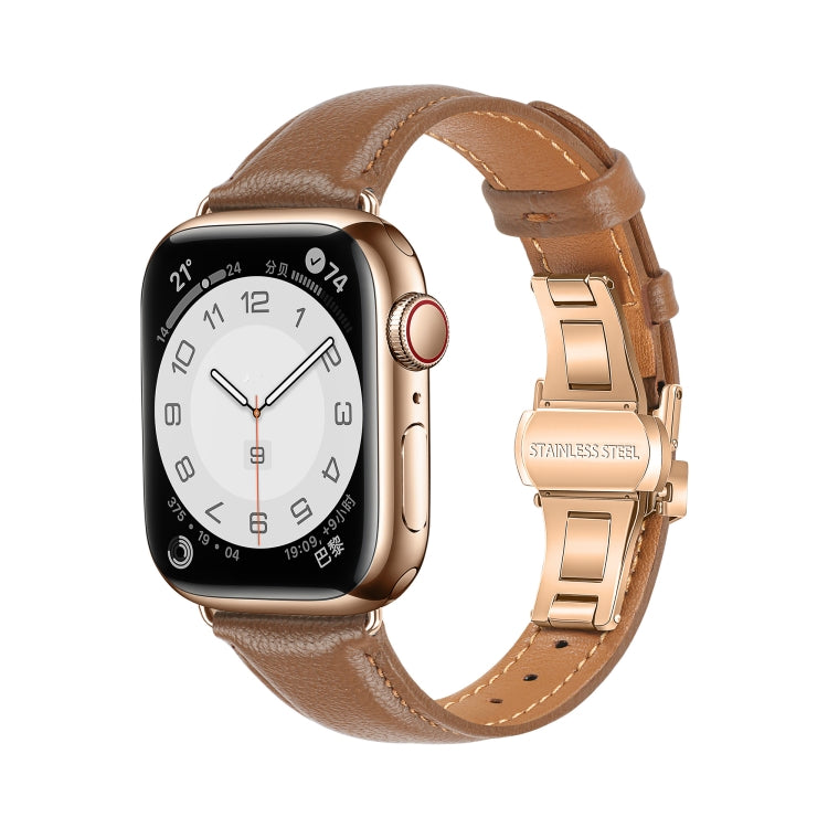 Plain Leather Butterfly Buckle Watch Band, For Apple Watch Series 6 40mm, For Apple Watch Series 6 44mm, For Apple Watch Series 5 44mm, For Apple Watch Series 5 40mm