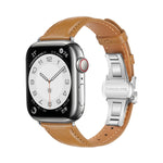 Plain Leather Butterfly Buckle Watch Band, For Apple Watch Series 6 40mm, For Apple Watch Series 6 44mm, For Apple Watch Series 5 44mm, For Apple Watch Series 5 40mm