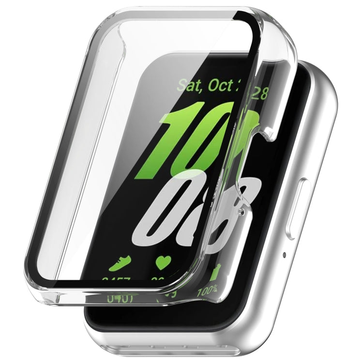 For Samsung Galaxy Fit 3 SM-R390 PC + Tempered Glass Film Integrated Watch Protective Case, Pink, Silver, Midnight Blue, Green, Black, Sakura Pink, Ink Blue, Pine Green, Ivory White, Transparent, Bright Black