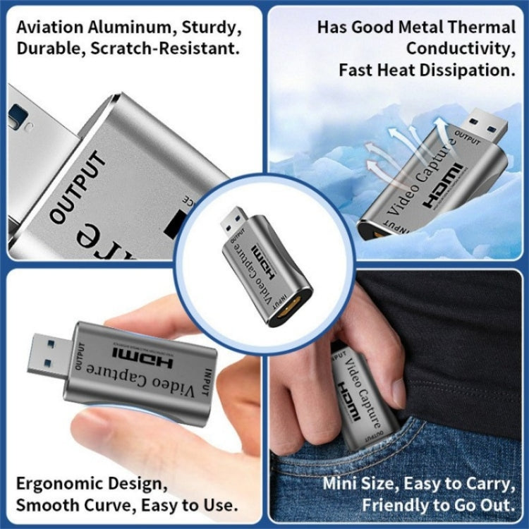 C30 For Game Live Streaming Aluminum Alloy USB Male to HDMI Female HD Video Capture Card, C30