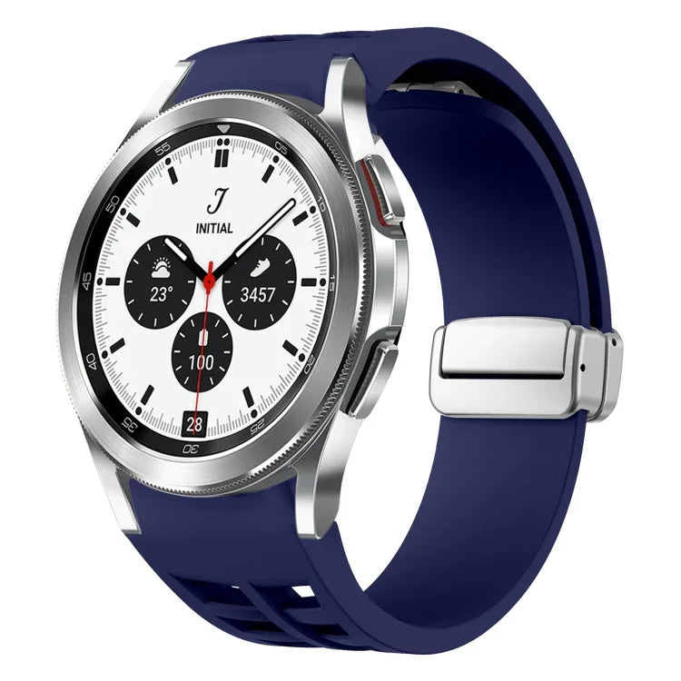 Richard Magnetic Folding Silver Buckle Silicone Watch Band, For Samsung Galaxy Watch 4 Classic 42 / 46mm