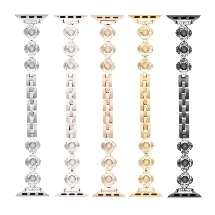 Four Leaf Clover Quick-Release Metal Chain Watch Band, For Apple Watch SE 2023 44mm, For Apple Watch SE 2023 40mm, For Apple Watch Ultra 2 49mm, For Apple Watch Series 9 45mm, For Apple Watch Series 9 41mm, For Apple Watch Ultra 49mm                   ...