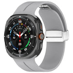 For Samsung Galaxy Watch Ultra 47mm / Ultra 2025 Groove Magnetic Folding Silver Buckle Silicone Watch Band