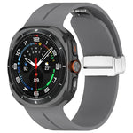 For Samsung Galaxy Watch Ultra 47mm / Ultra 2025 Groove Magnetic Folding Silver Buckle Silicone Watch Band