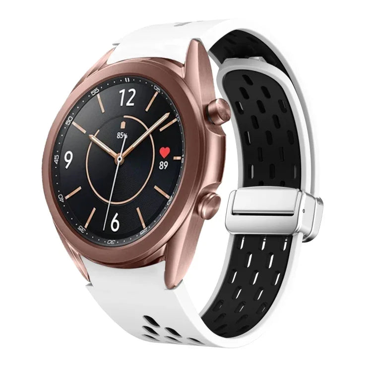 Two Color Magnetic Folding Silver Buckle Silicone Watch Band, For Samsung Galaxy Watch 3 41mm, For Samsung Galaxy Watch Active, For Samsung Galaxy Watch 42mm, For Samsung Gear S2 Classic
