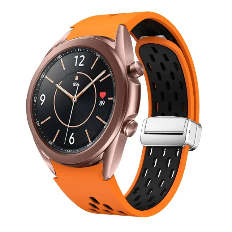Two Color Magnetic Folding Silver Buckle Silicone Watch Band, For Samsung Galaxy Watch 3 41mm, For Samsung Galaxy Watch Active, For Samsung Galaxy Watch 42mm, For Samsung Gear S2 Classic