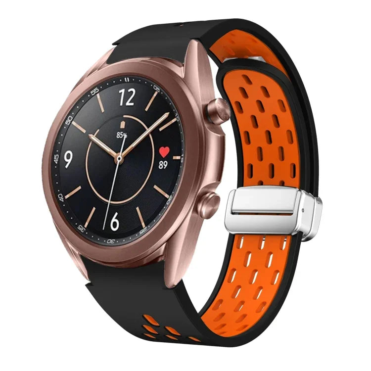 Two Color Magnetic Folding Silver Buckle Silicone Watch Band, For Samsung Galaxy Watch 3 41mm, For Samsung Galaxy Watch Active, For Samsung Galaxy Watch 42mm, For Samsung Gear S2 Classic