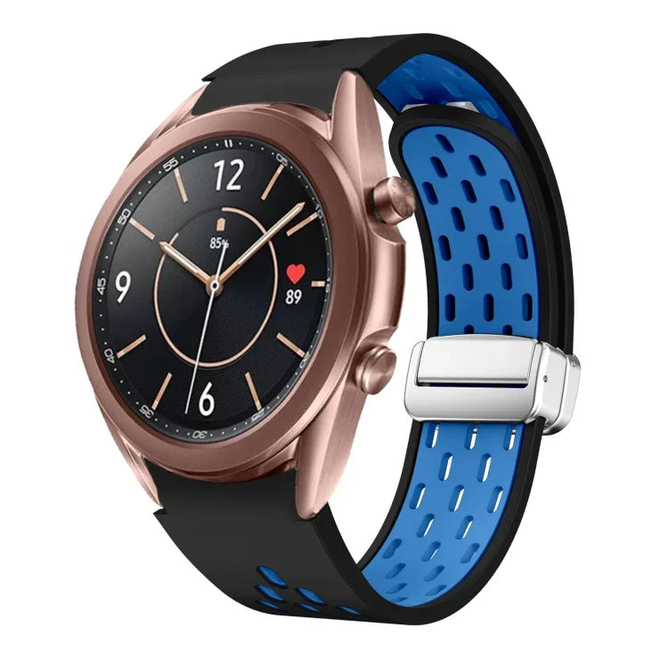 Two Color Magnetic Folding Silver Buckle Silicone Watch Band, For Samsung Galaxy Watch 3 41mm, For Samsung Galaxy Watch Active, For Samsung Galaxy Watch 42mm, For Samsung Gear S2 Classic