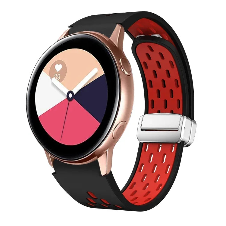 Two Color Magnetic Folding Silver Buckle Silicone Watch Band, For Samsung Galaxy Watch 3 41mm, For Samsung Galaxy Watch Active, For Samsung Galaxy Watch 42mm, For Samsung Gear S2 Classic