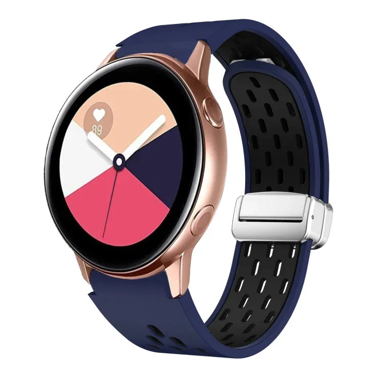 Two Color Magnetic Folding Silver Buckle Silicone Watch Band, For Samsung Galaxy Watch 3 41mm, For Samsung Galaxy Watch Active, For Samsung Galaxy Watch 42mm, For Samsung Gear S2 Classic
