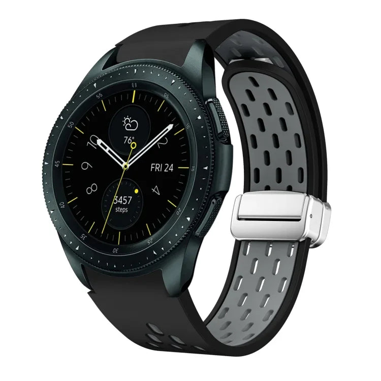 Two Color Magnetic Folding Silver Buckle Silicone Watch Band, For Samsung Galaxy Watch 3 41mm, For Samsung Galaxy Watch Active, For Samsung Galaxy Watch 42mm, For Samsung Gear S2 Classic