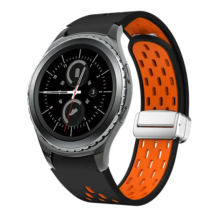Two Color Magnetic Folding Silver Buckle Silicone Watch Band, For Samsung Galaxy Watch 3 41mm, For Samsung Galaxy Watch Active, For Samsung Galaxy Watch 42mm, For Samsung Gear S2 Classic