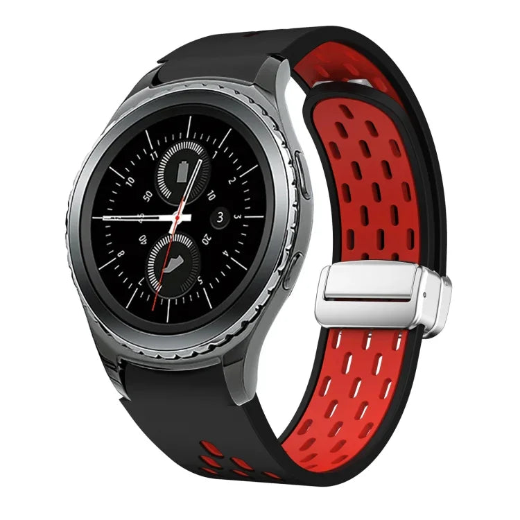 Two Color Magnetic Folding Silver Buckle Silicone Watch Band, For Samsung Galaxy Watch 3 41mm, For Samsung Galaxy Watch Active, For Samsung Galaxy Watch 42mm, For Samsung Gear S2 Classic