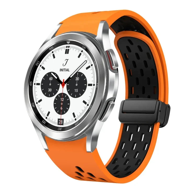 Two Color Magnetic Folding Black Buckle Silicone Watch Band, For Samsung Galaxy Watch 7 40 / 44mm, For Samsung Galaxy Watch 5 40 / 44mm, For Samsung Galaxy Watch 4 40 / 44mm, For Samsung Galaxy Watch 4 Classic 42 / 46mm