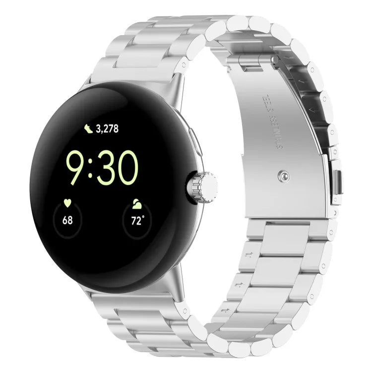 Three Beads Stainless Steel Metal Watch Band, For Google Pixel Watch 4 / Watch 3 45mm, For Google Pixel Watch 4 / 3 / 2 / 1 41mm