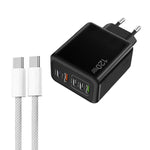 120W PD3.0 3 Type-C 2 USB Multi Port Quick Charger with Type-C to Type-C Cable, EU Plug, EU Plug + C to C Cable