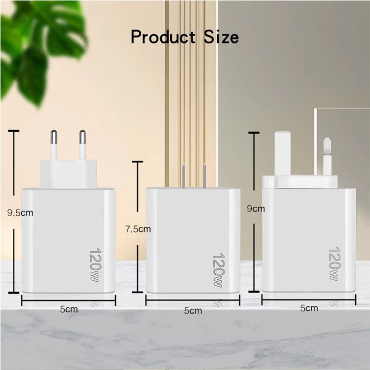 120W PD3.0 3 Type-C 2 USB Multi Port Quick Charger with Type-C to Type-C Cable, EU Plug, EU Plug + C to C Cable