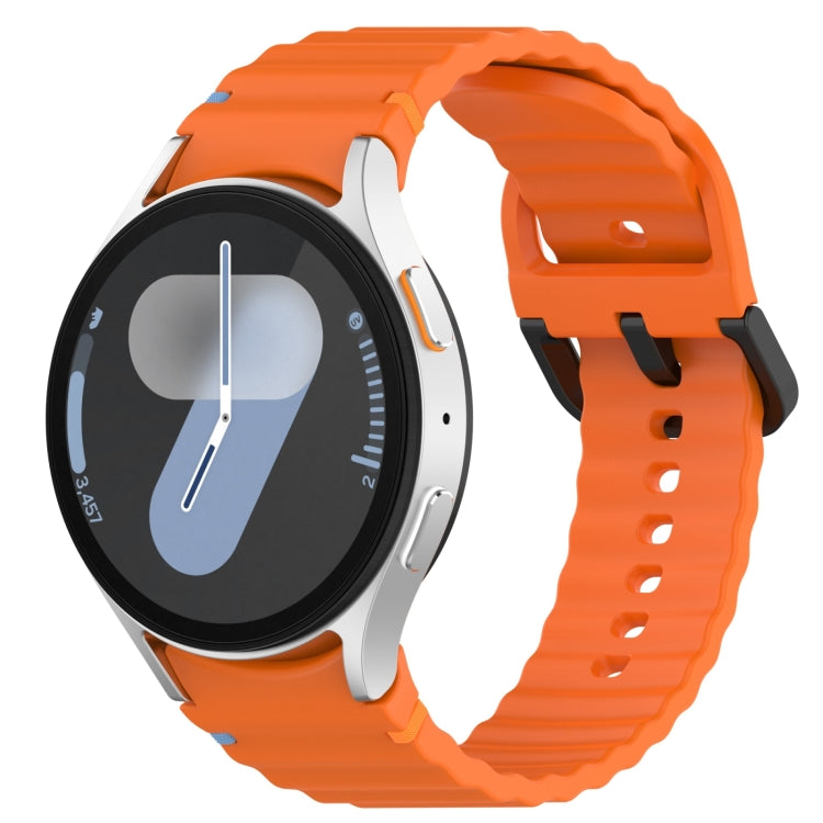 Wavy Grain Stitched Black Buckle Silicone Watch Band, For Samsung Galaxy Watch FE 40mm, For Samsung Galaxy Watch 7 40 / 44mm, For Samsung Galaxy Watch 6 Classic 43 / 47mm, For Samsung Galaxy Watch 6 40 / 44mm